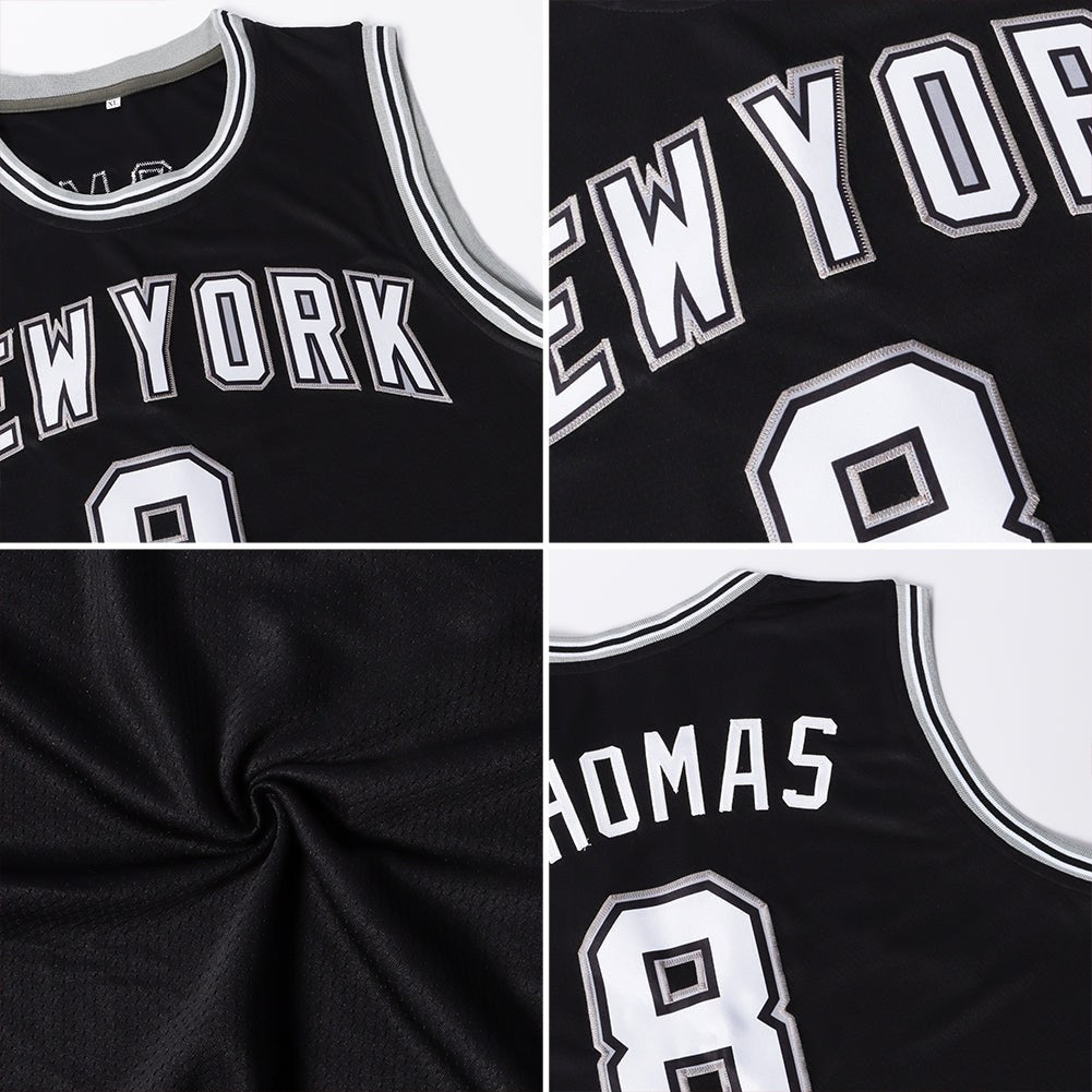 Custom Black Royal-White Authentic Throwback Basketball Jersey photo 4