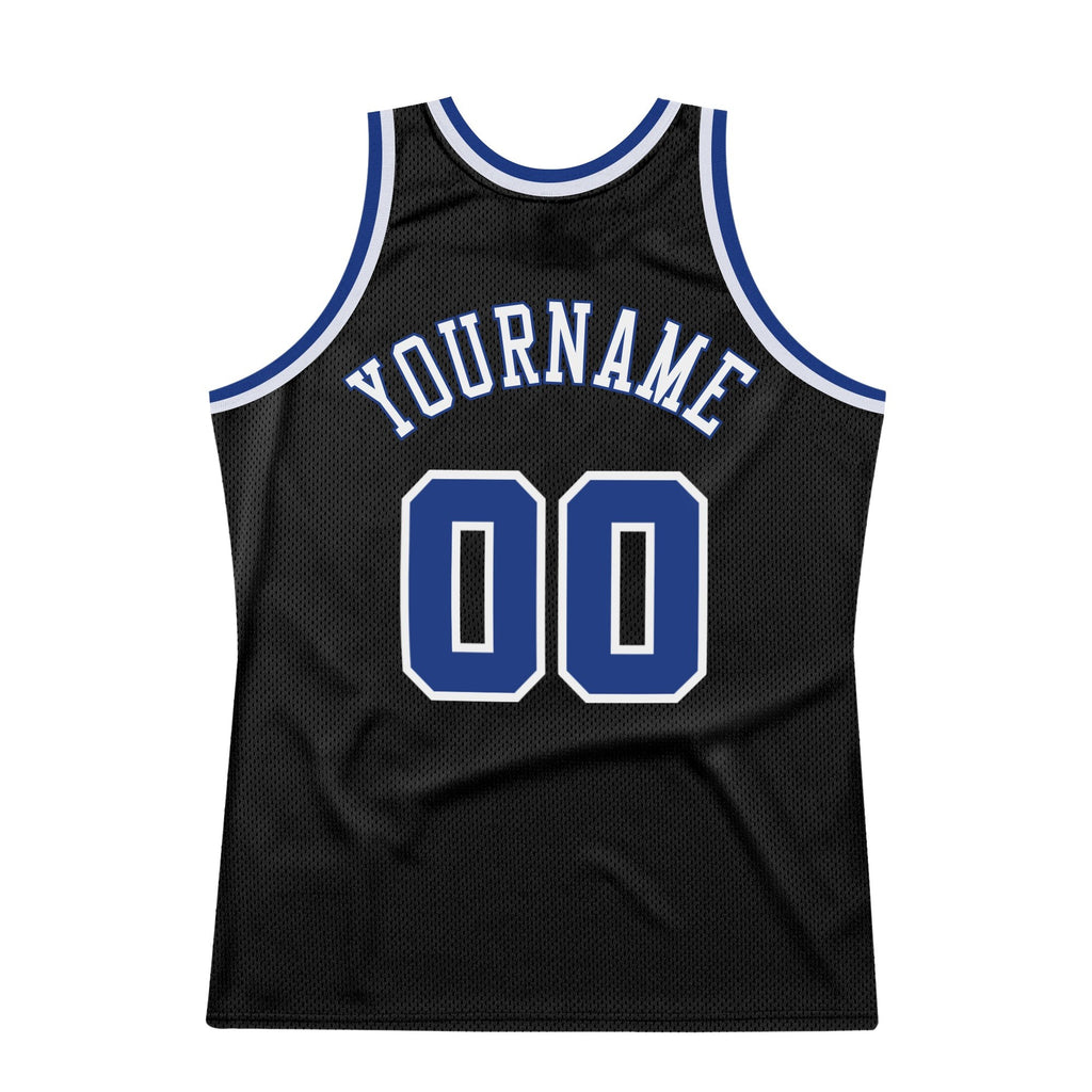 Custom Black Royal-White Authentic Throwback Basketball Jersey photo 5