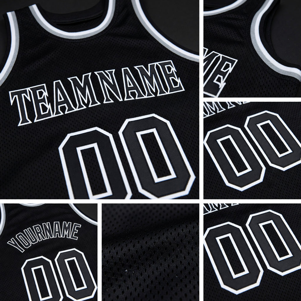 Custom Black Black-White Authentic Throwback Basketball Jersey detail