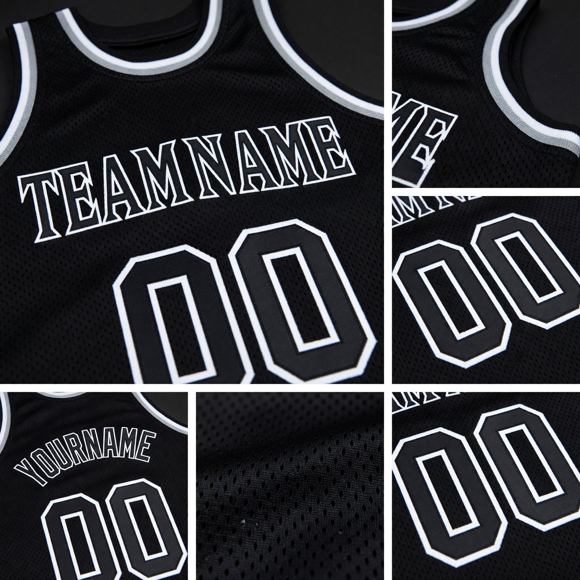 Custom Black Black-White Authentic Throwback Basketball Jersey detail