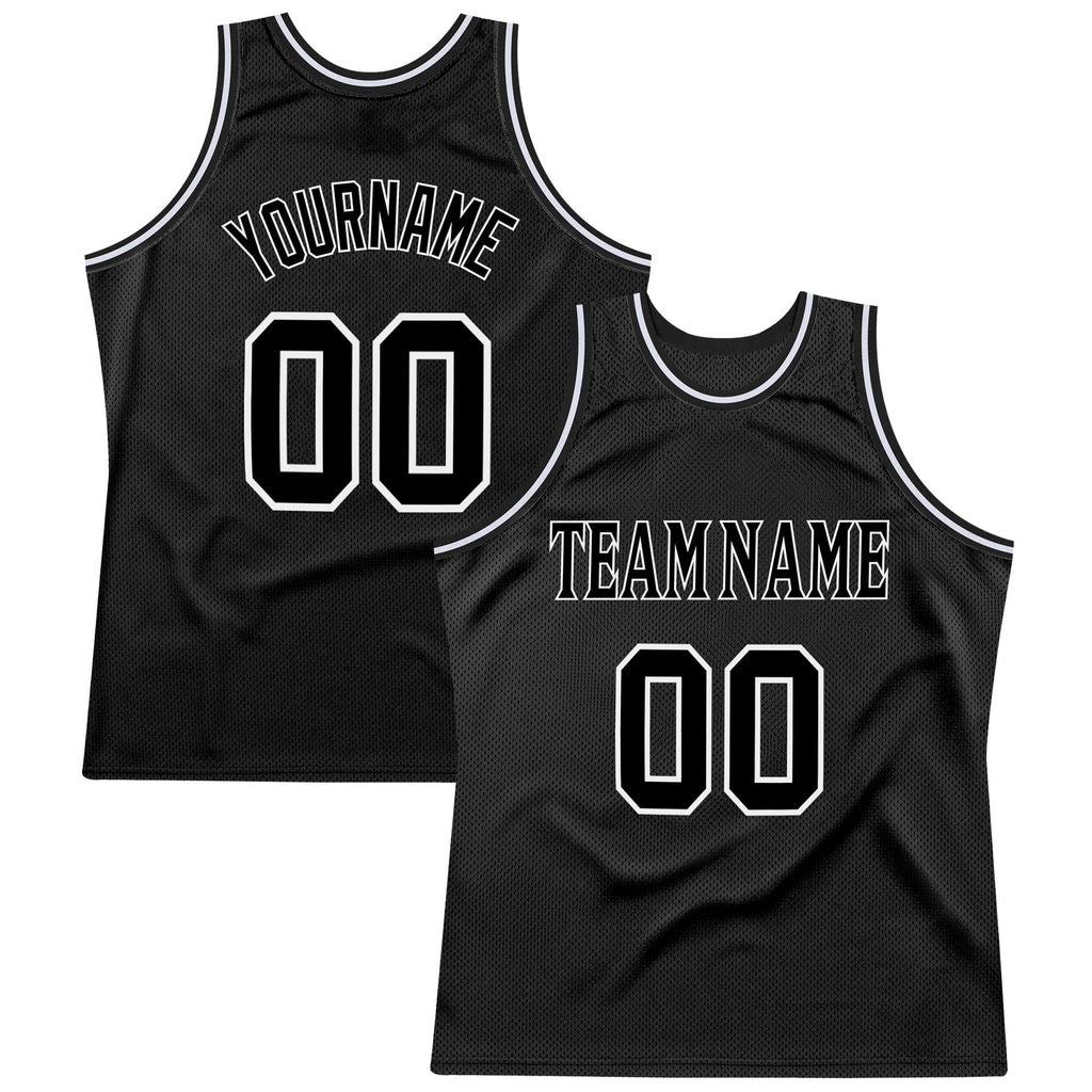 Custom Black Black-White Authentic Throwback Basketball Jersey photo 1