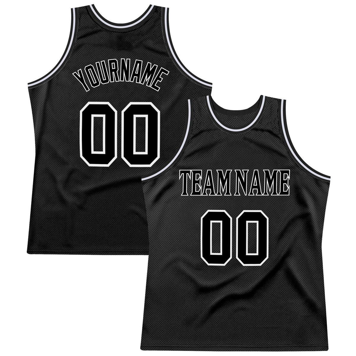 Custom Black Black-White Authentic Throwback Basketball Jersey photo 1
