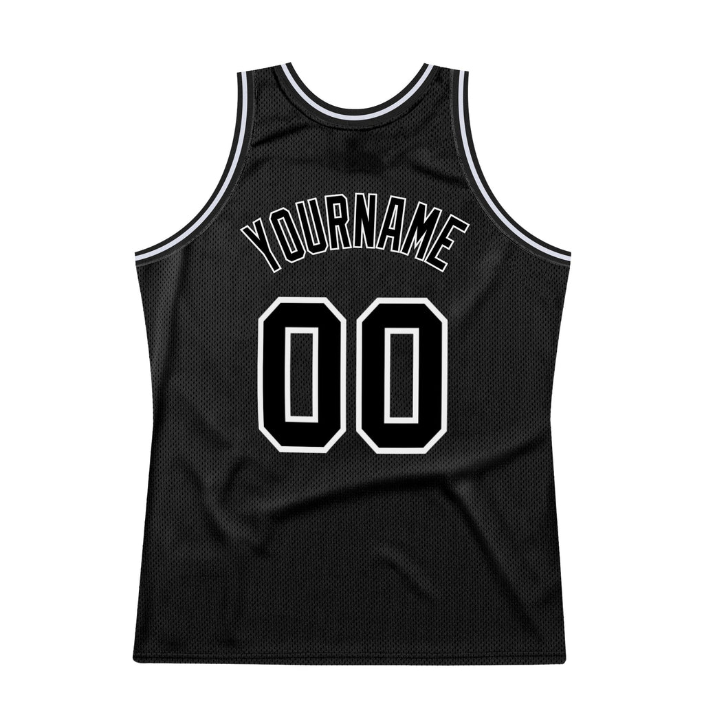 Custom Black Black-White Authentic Throwback Basketball Jersey photo 5