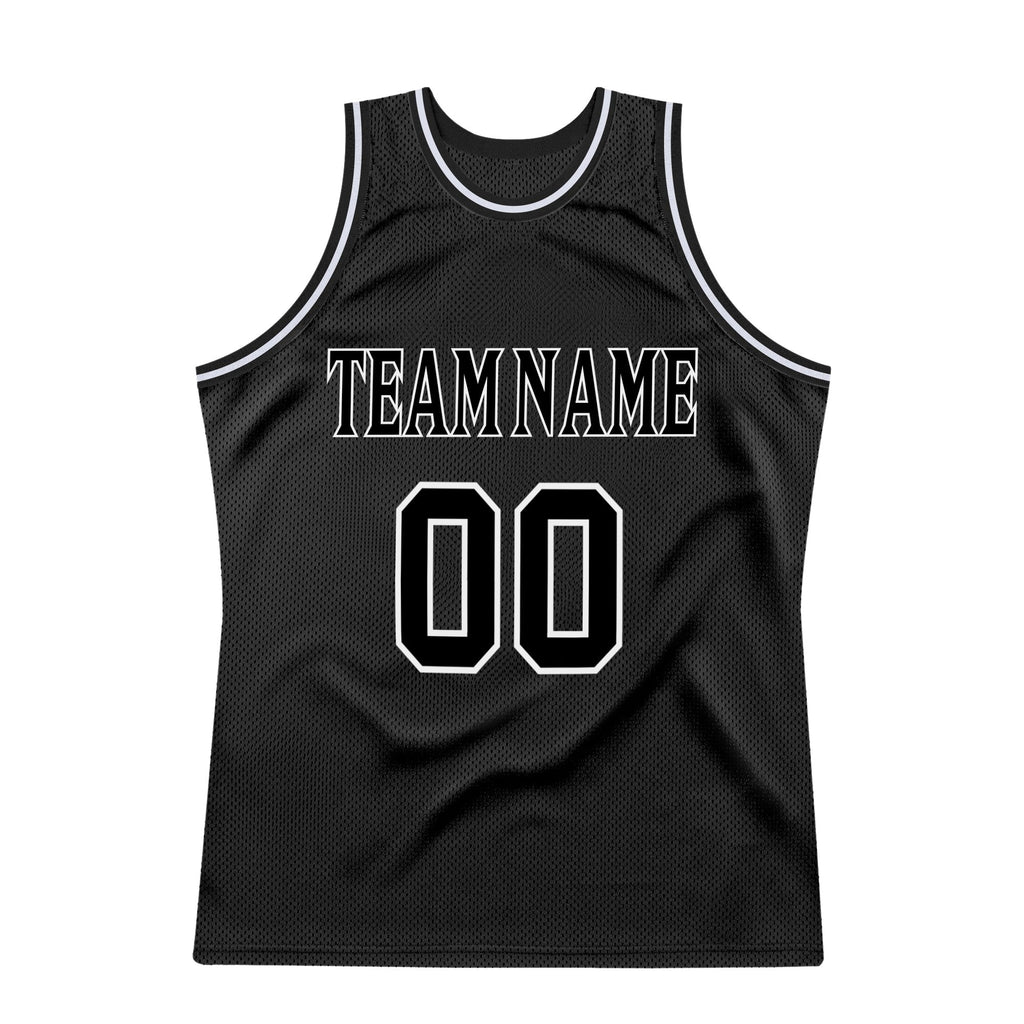 Custom Black Black-White Authentic Throwback Basketball Jersey photo 6