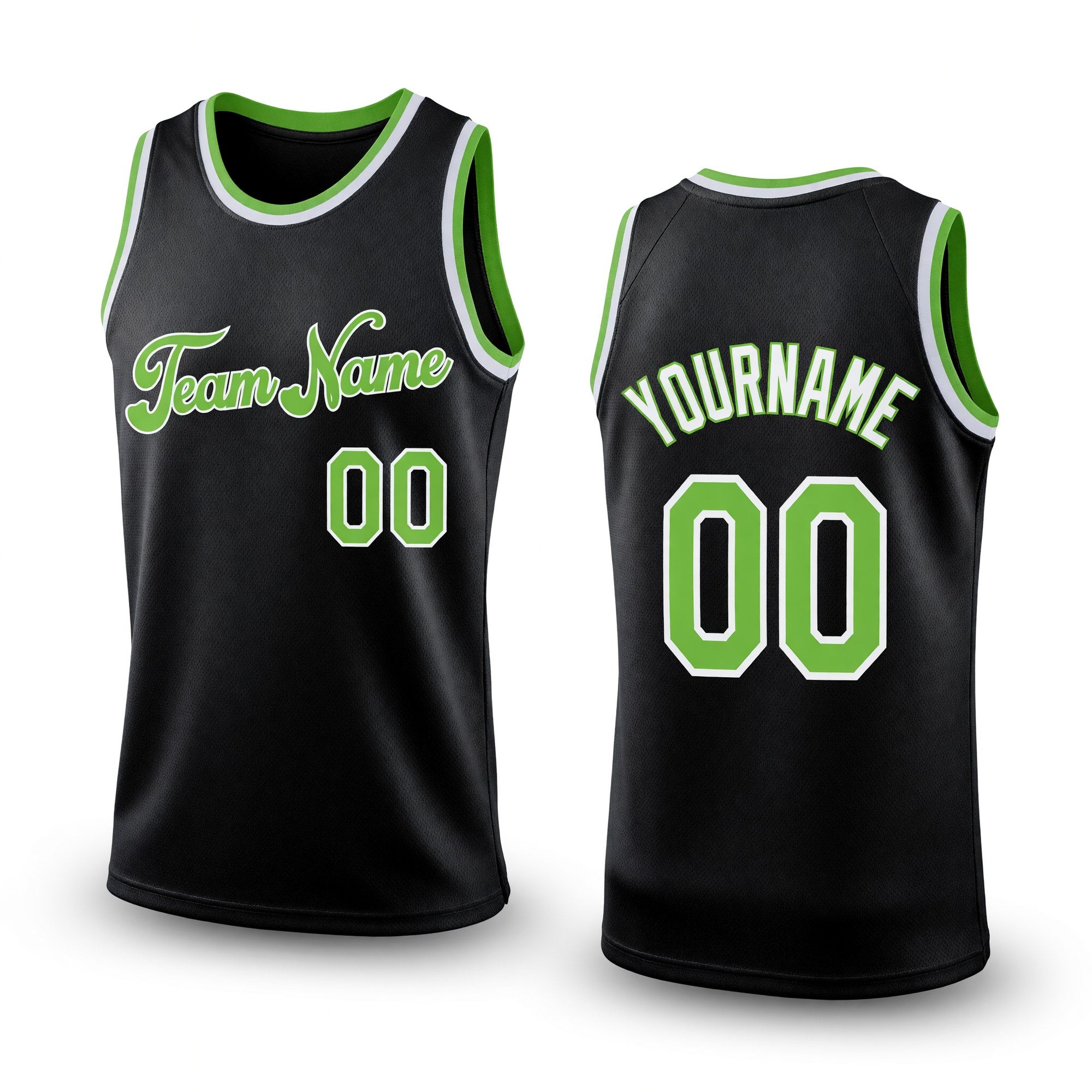 Custom Black Neon Green-White Authentic Throwback Basketball Jersey