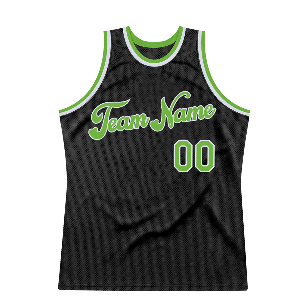 Custom Black Neon Green-White Authentic Throwback Basketball Jersey photo 6