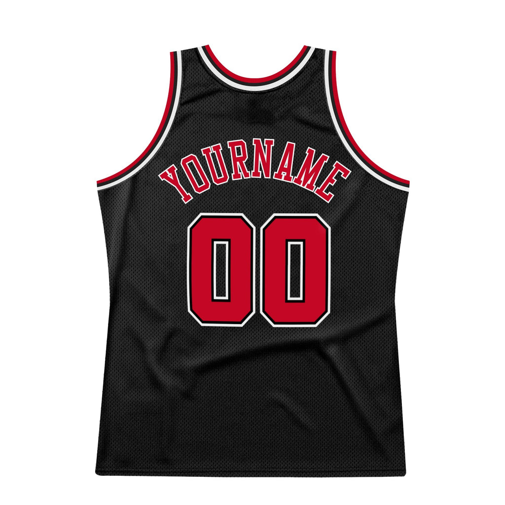 Custom Black Red-White Authentic Throwback Basketball Jersey photo 5