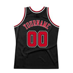 Custom Black Red-White Authentic Throwback Basketball Jersey photo 5