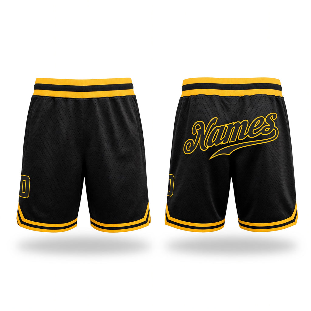 Custom Black Black-Gold Authentic Throwback Basketball Shorts