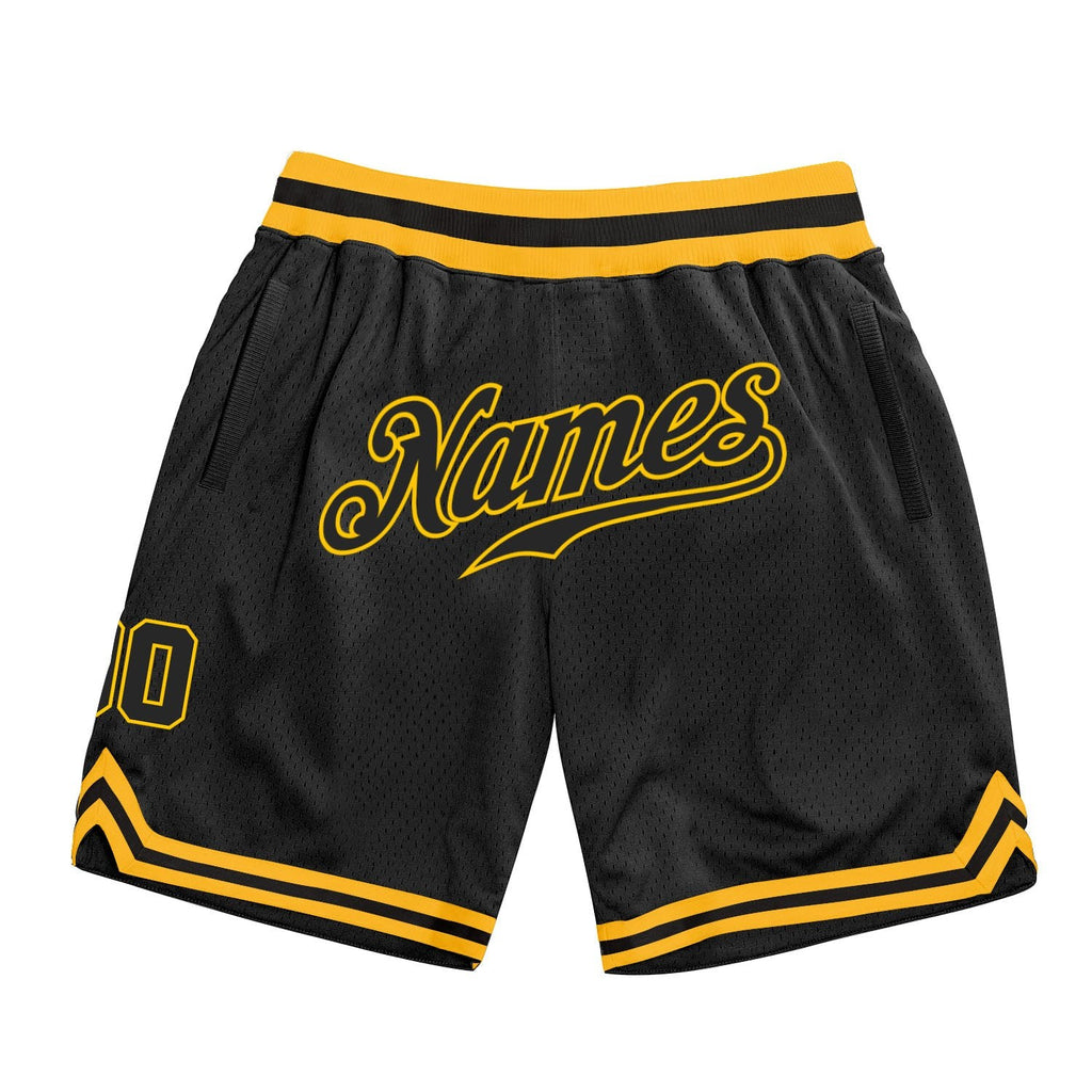Custom Black Black-Gold Authentic Throwback Basketball Shorts photo 1