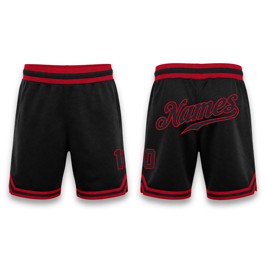 Custom Black Black-Red Authentic Throwback Basketball Shorts