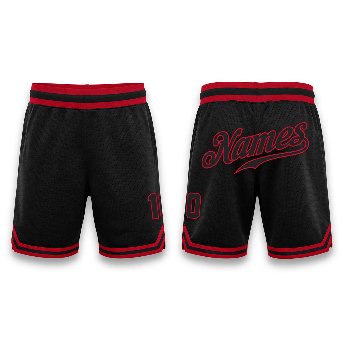 Custom Black Black-Red Authentic Throwback Basketball Shorts