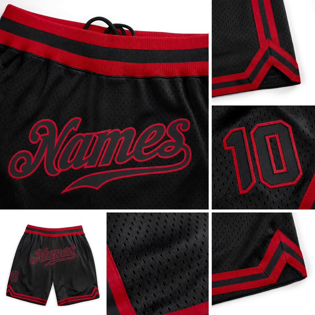 Custom Black Black-Red Authentic Throwback Basketball Shorts detail
