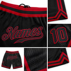 Custom Black Black-Red Authentic Throwback Basketball Shorts detail