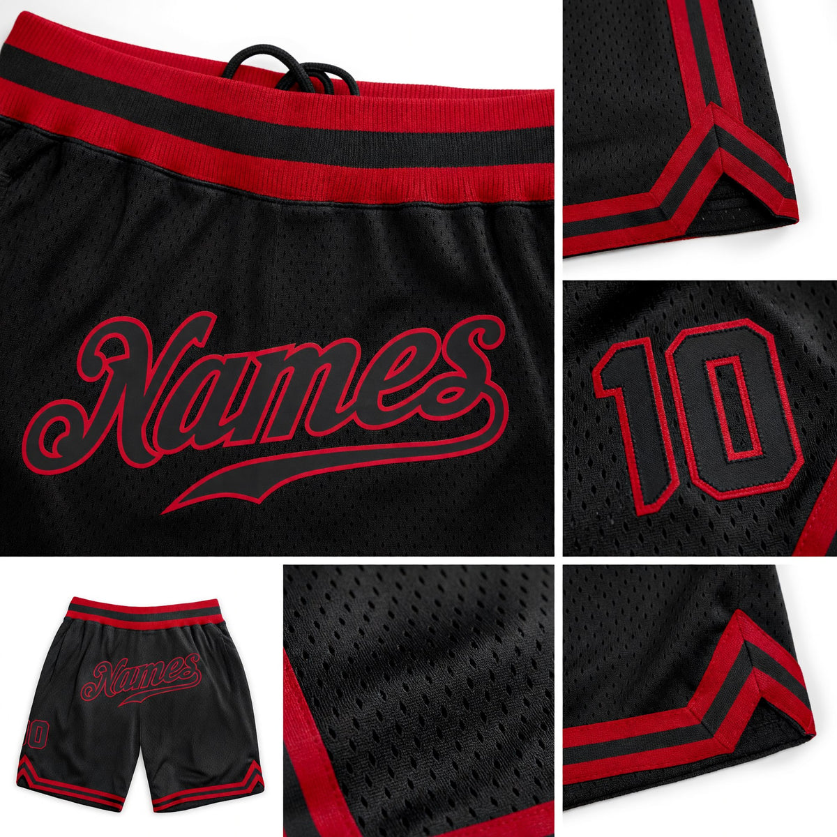 Custom Black Black-Red Authentic Throwback Basketball Shorts detail