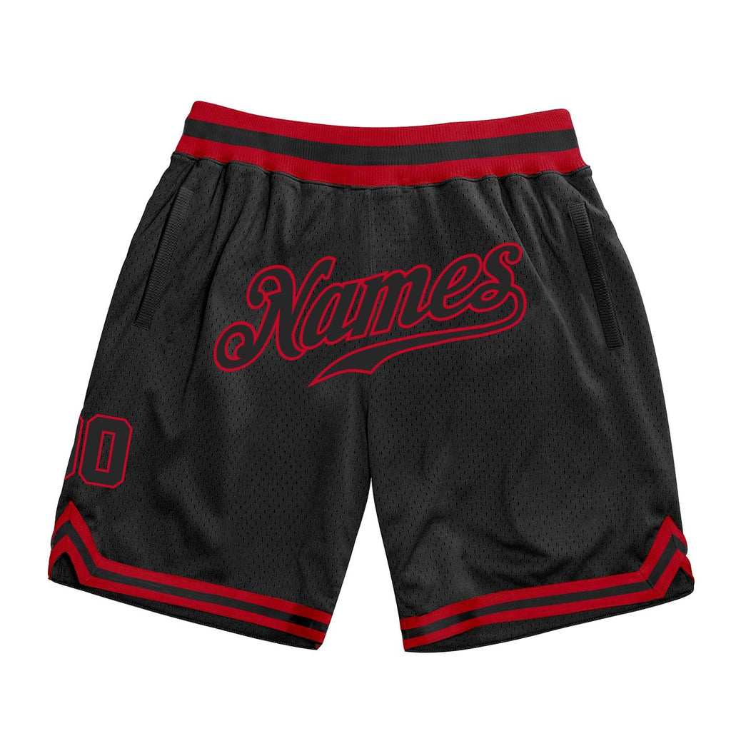 Custom Black Black-Red Authentic Throwback Basketball Shorts photo 1
