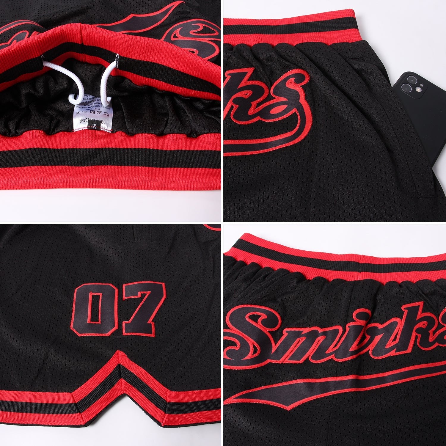 Custom Black Black-Red Authentic Throwback Basketball Shorts photo 3