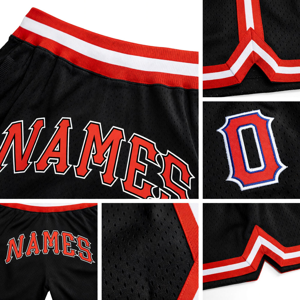 Custom Black Orange-White Authentic Throwback Basketball Shorts detail