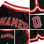 Custom Black Orange-White Authentic Throwback Basketball Shorts detail