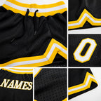 Custom Black White-Gold Authentic Throwback Basketball Shorts detail
