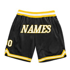 Custom Black White-Gold Authentic Throwback Basketball Shorts photo 1