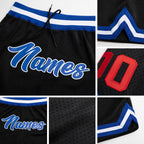 Custom Black Royal-Red Authentic Throwback Basketball Shorts detail
