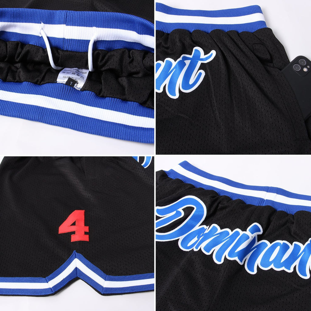 Custom Black Royal-Red Authentic Throwback Basketball Shorts photo 3