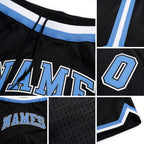 Custom Black Light Blue-White Authentic Throwback Basketball Shorts detail