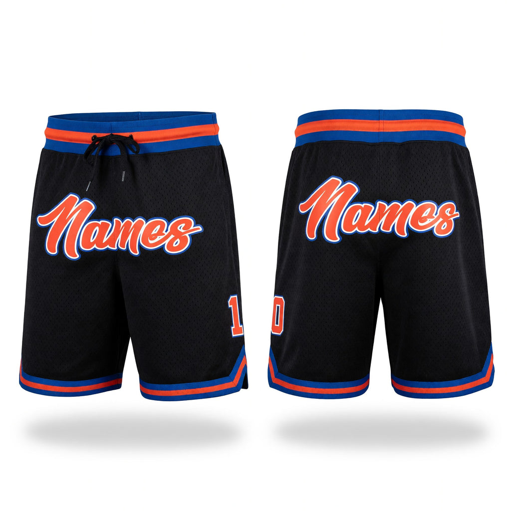 Custom Black Orange-Royal Authentic Throwback Basketball Shorts