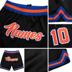Custom Black Orange-Royal Authentic Throwback Basketball Shorts detail