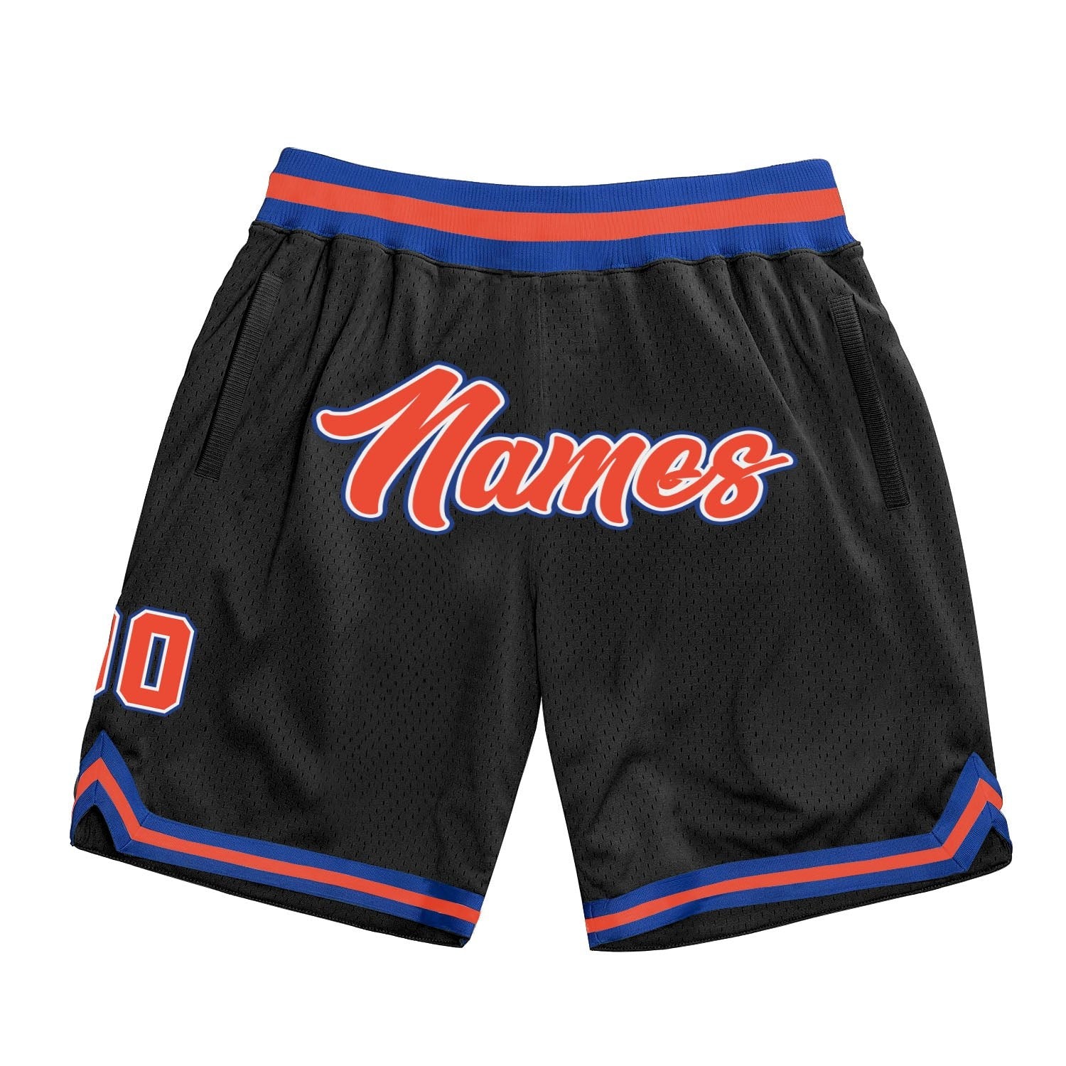Custom Black Orange-Royal Authentic Throwback Basketball Shorts photo 1
