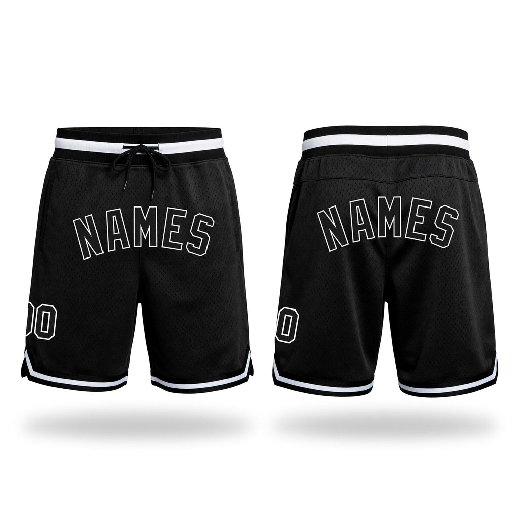 Custom Black Black-White Authentic Throwback Basketball Shorts