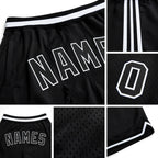 Custom Black Black-White Authentic Throwback Basketball Shorts detail