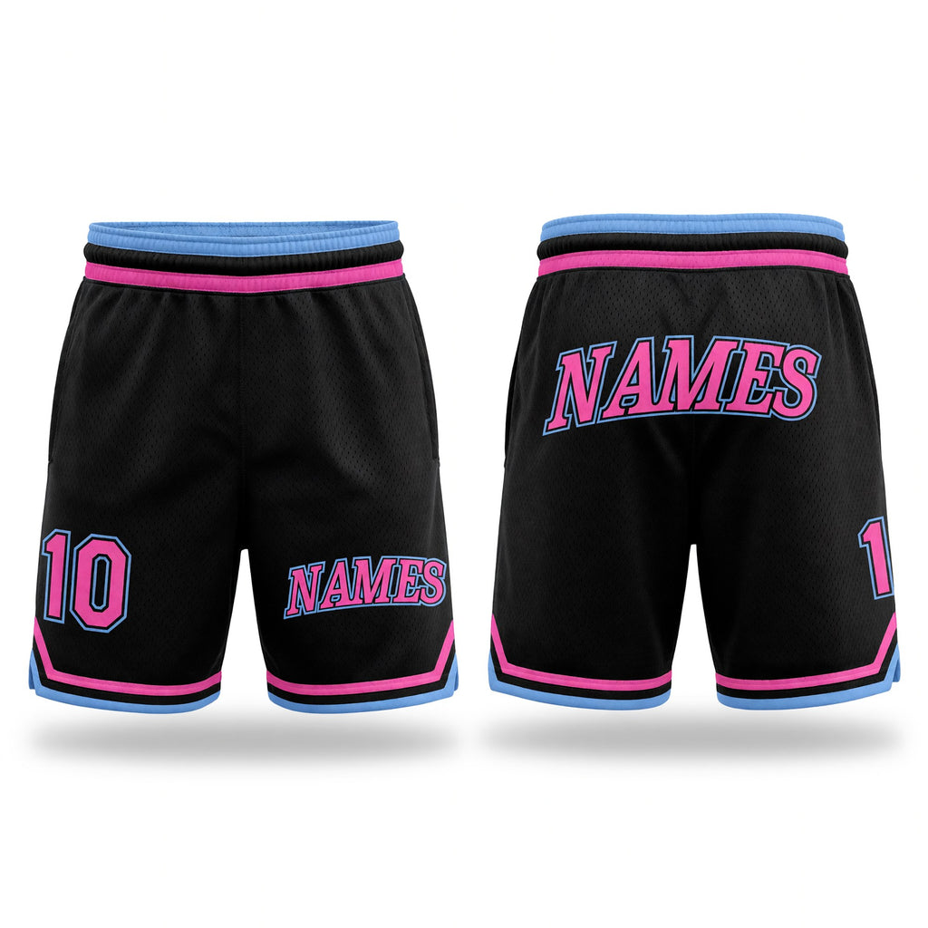 Custom Black Pink-Light Blue Authentic Throwback Basketball Shorts