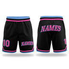 Custom Black Pink-Light Blue Authentic Throwback Basketball Shorts
