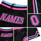 Custom Black Pink-Light Blue Authentic Throwback Basketball Shorts detail