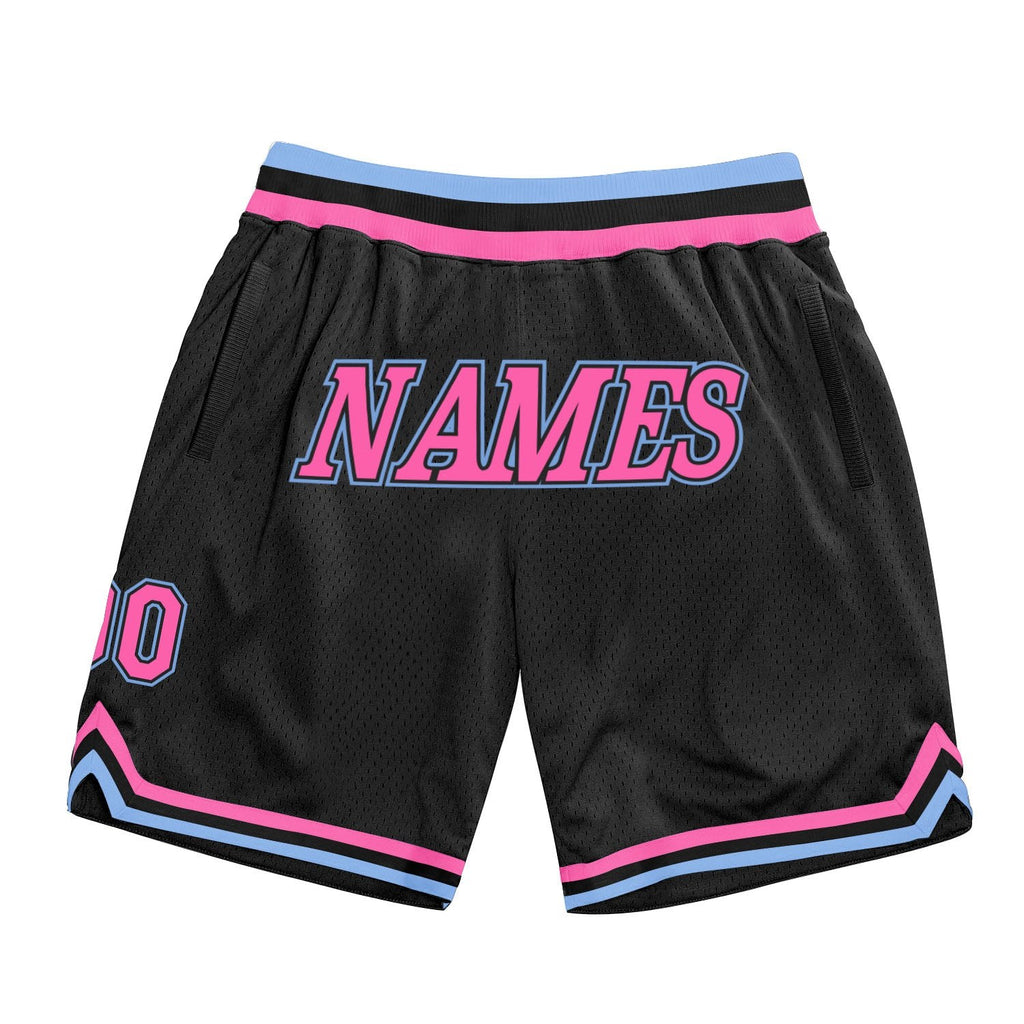 Custom Black Pink-Light Blue Authentic Throwback Basketball Shorts photo 1