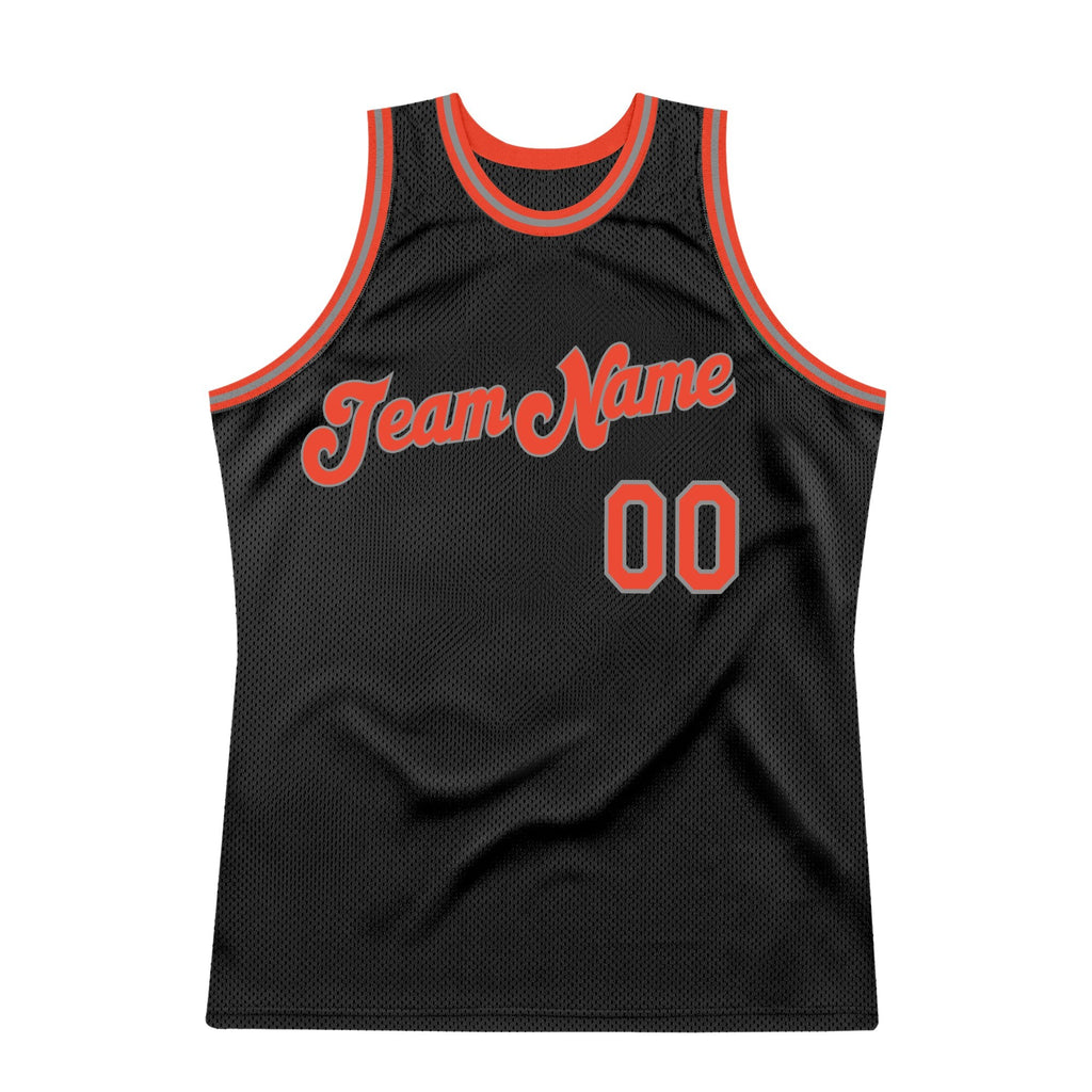 Custom Black Orange-Gray Authentic Throwback Basketball Jersey photo 5