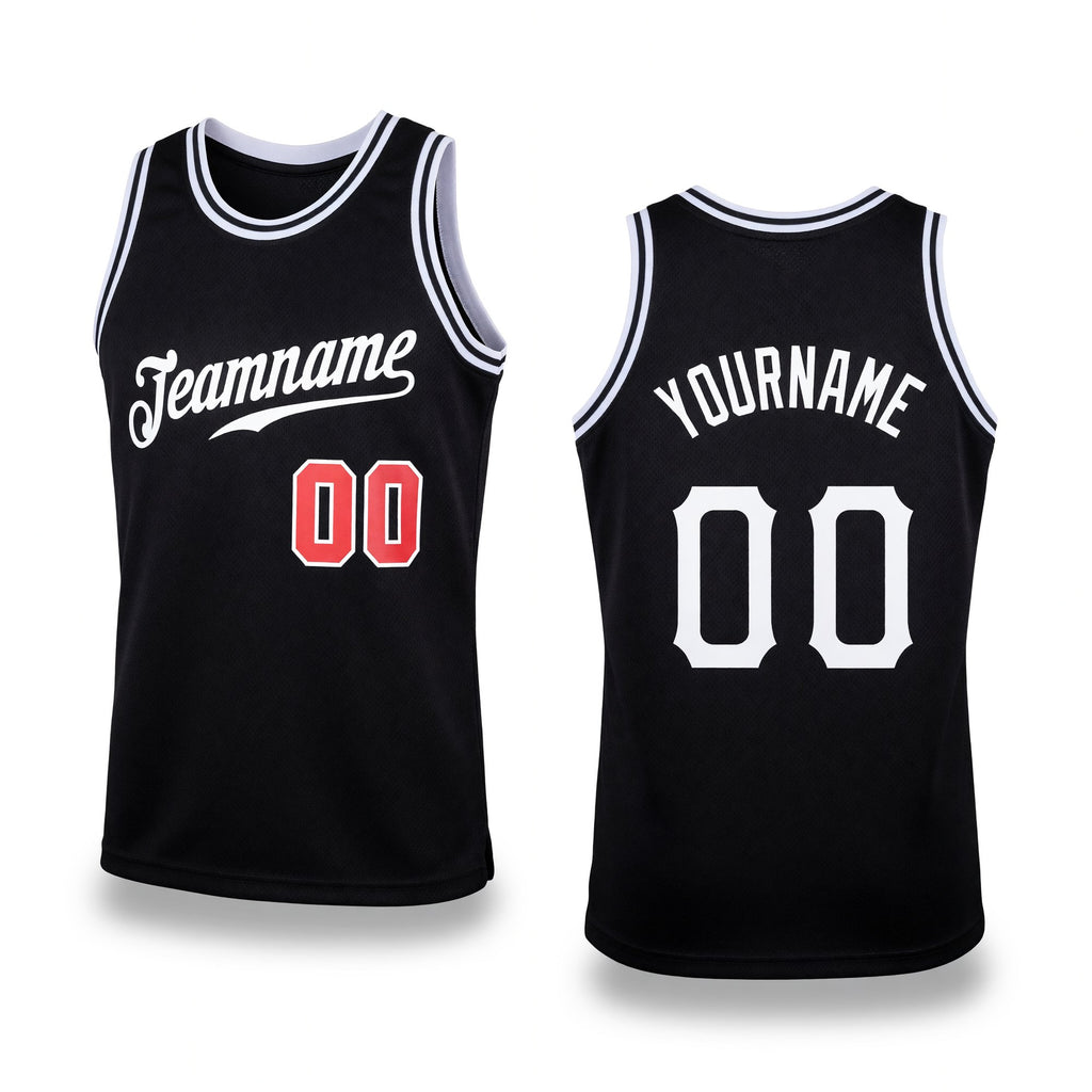 Custom Black White-Red Authentic Throwback Basketball Jersey