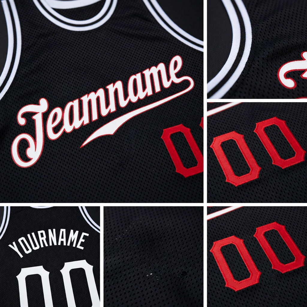 Custom Black White-Red Authentic Throwback Basketball Jersey detail