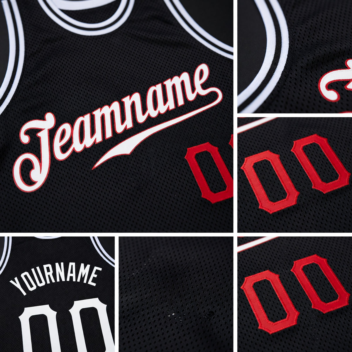 Custom Black White-Red Authentic Throwback Basketball Jersey detail