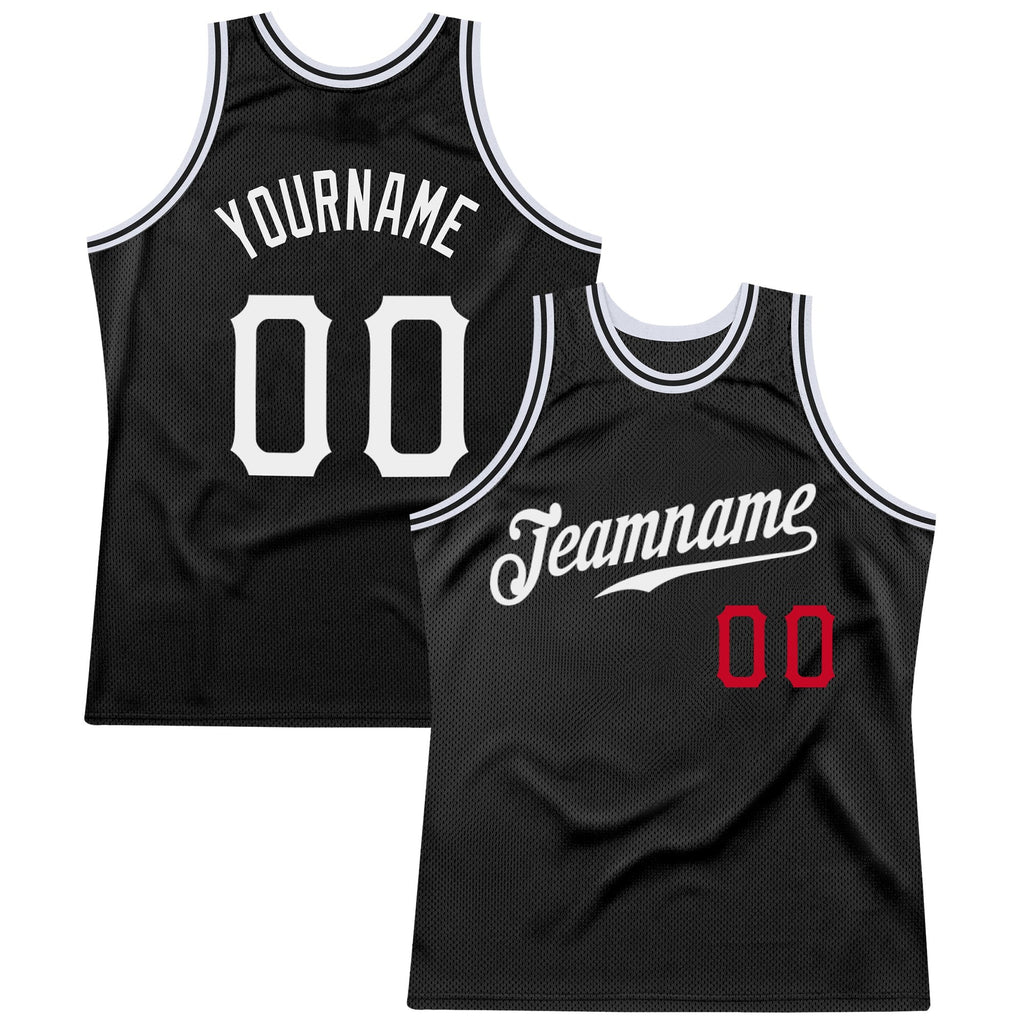 Custom Black White-Red Authentic Throwback Basketball Jersey photo 1