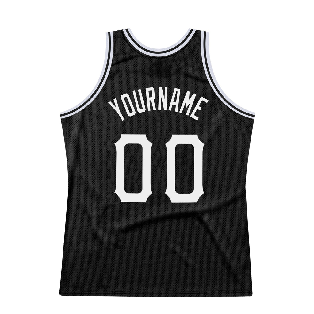 Custom Black White-Red Authentic Throwback Basketball Jersey photo 4