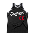 Custom Black White-Red Authentic Throwback Basketball Jersey photo 5