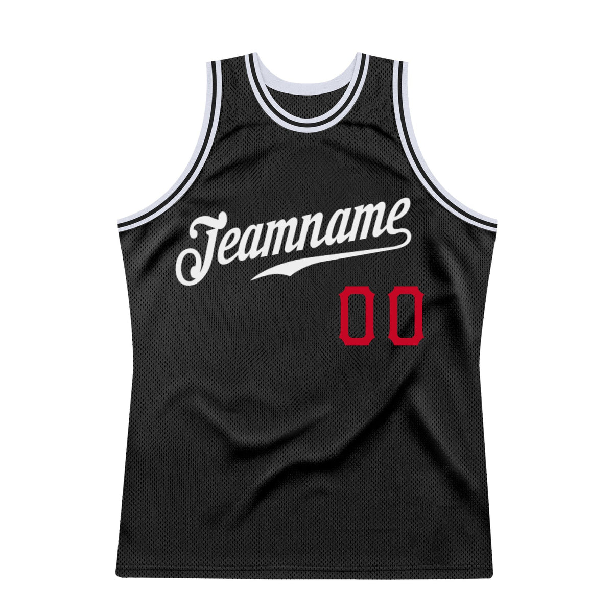 Custom Black White-Red Authentic Throwback Basketball Jersey photo 5