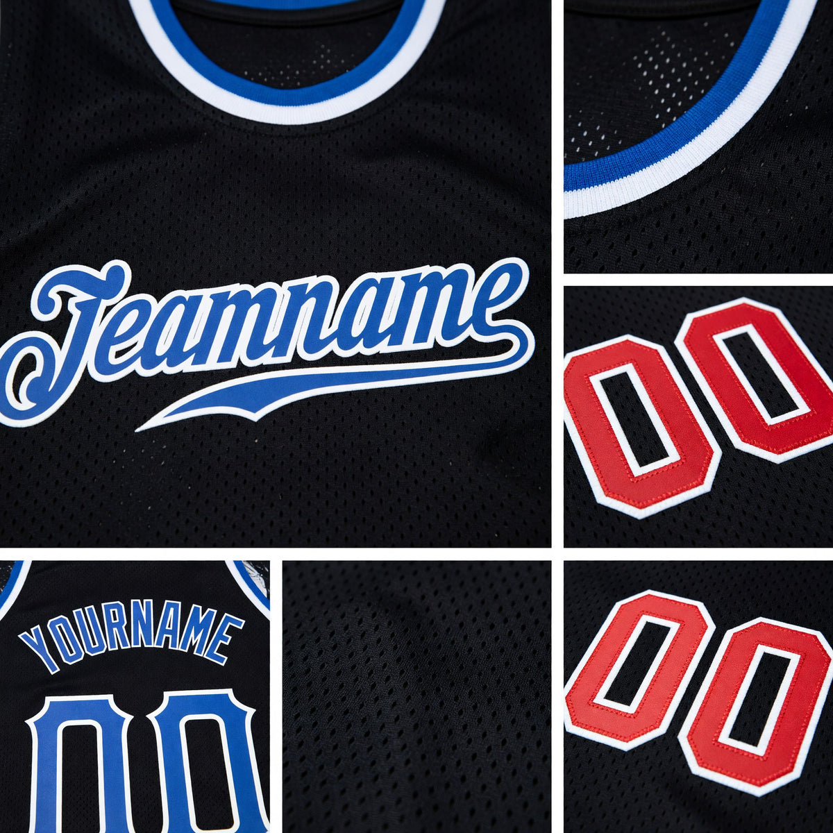 Custom Black Royal-Red Authentic Throwback Basketball Jersey detail