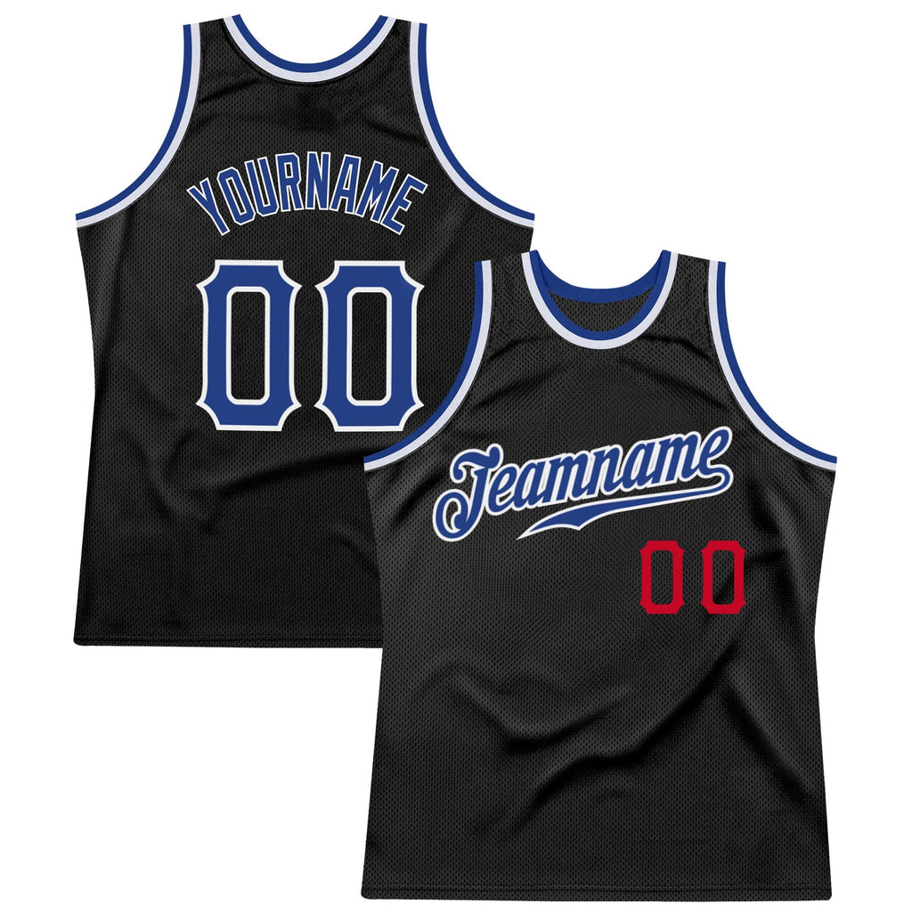 Custom Black Royal-Red Authentic Throwback Basketball Jersey photo 1