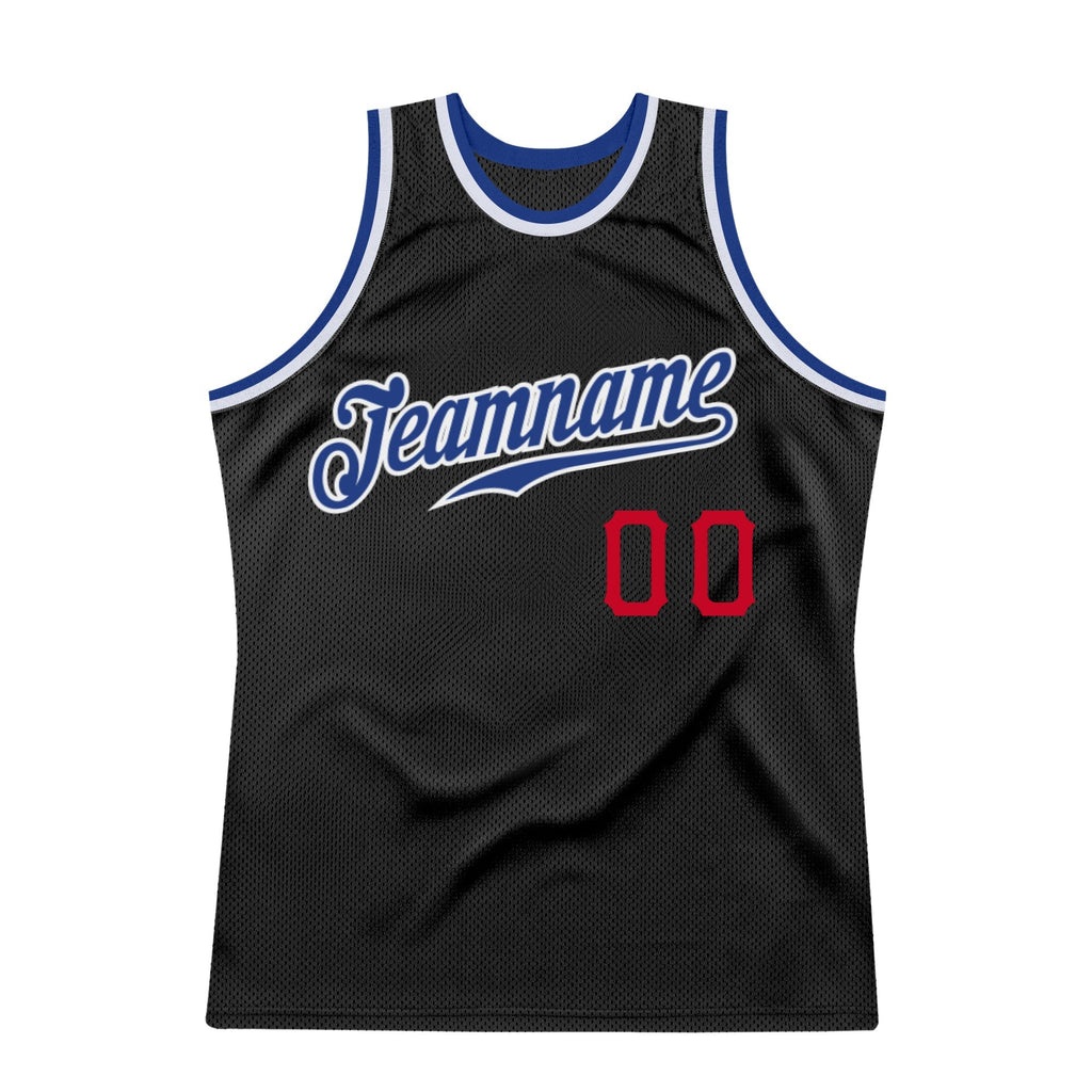 Custom Black Royal-Red Authentic Throwback Basketball Jersey photo 5
