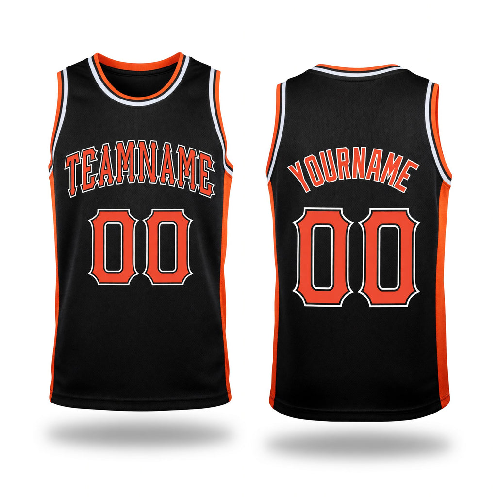 Custom Black Orange-White Authentic Throwback Basketball Jersey