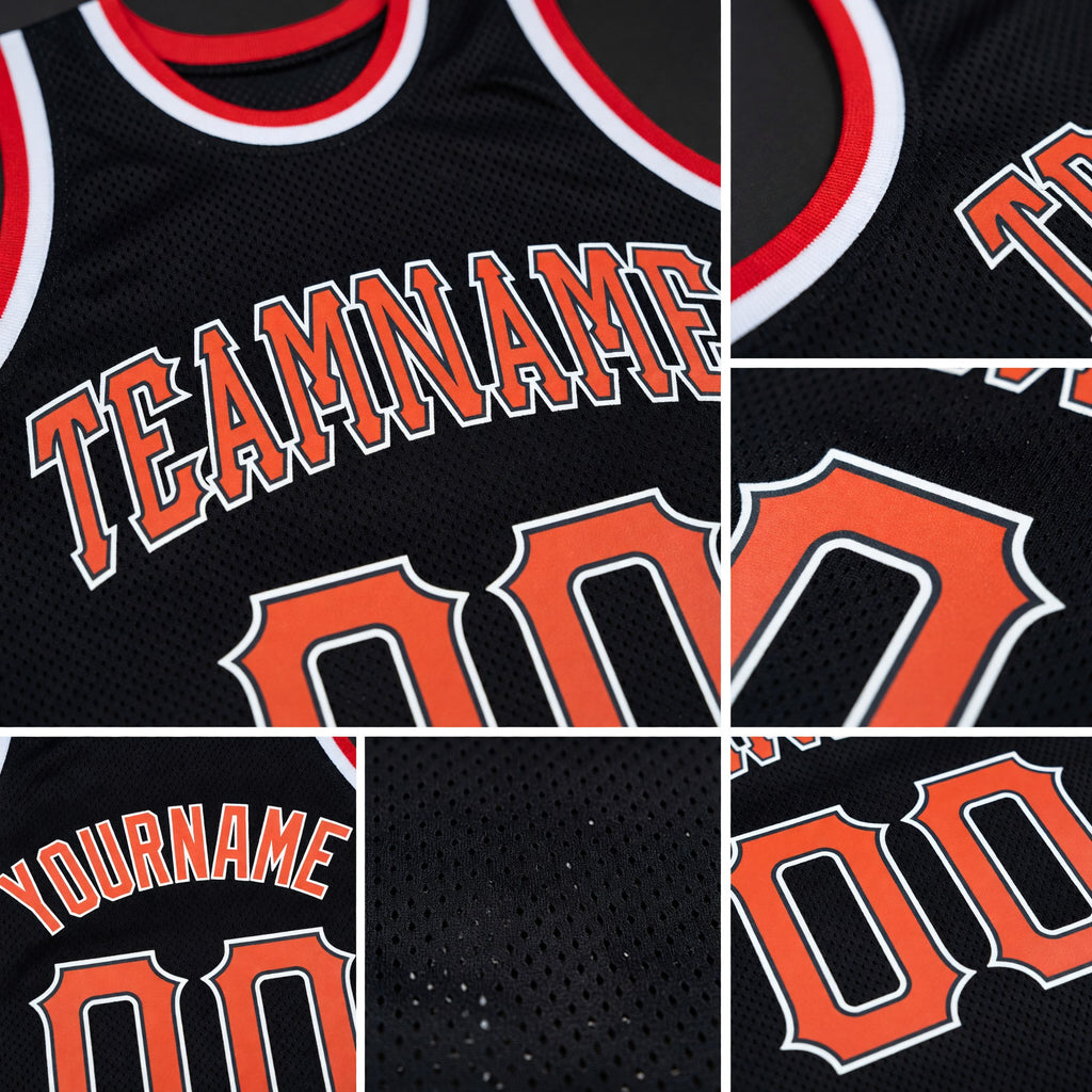Custom Black Orange-White Authentic Throwback Basketball Jersey detail